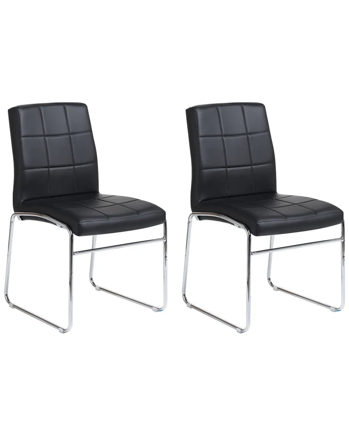 Set of 2 Dining Chairs Faux Leather Black Franco