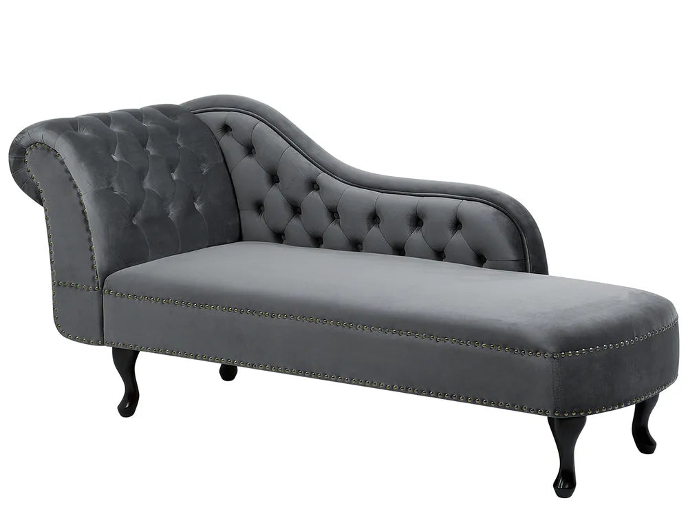 Left-Hand Chaise Lounge Velvet Grey Davene