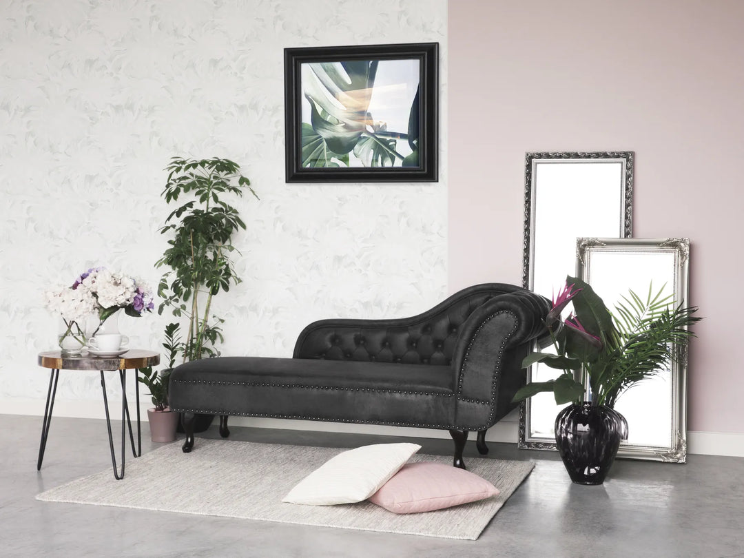 Right-Hand Chaise Lounge Faux Suede Dark Grey Davene