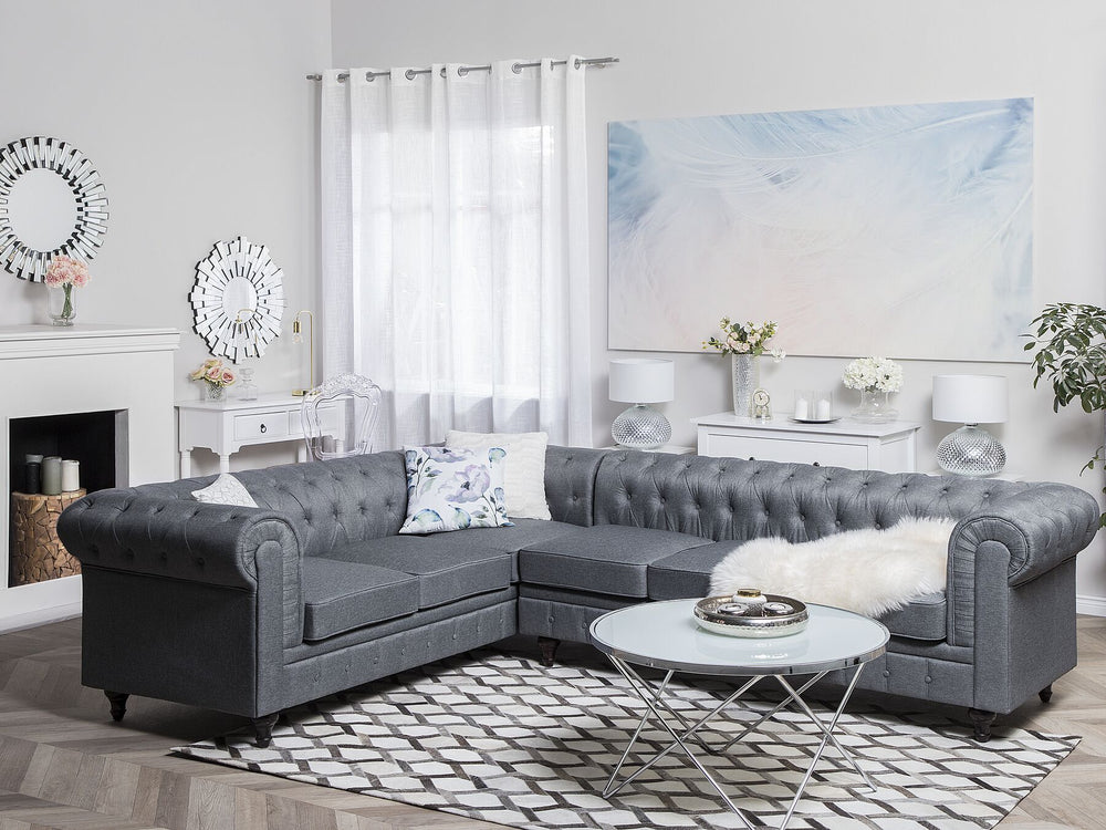 Chesterfield Right Hand Fabric Corner Sofa Grey