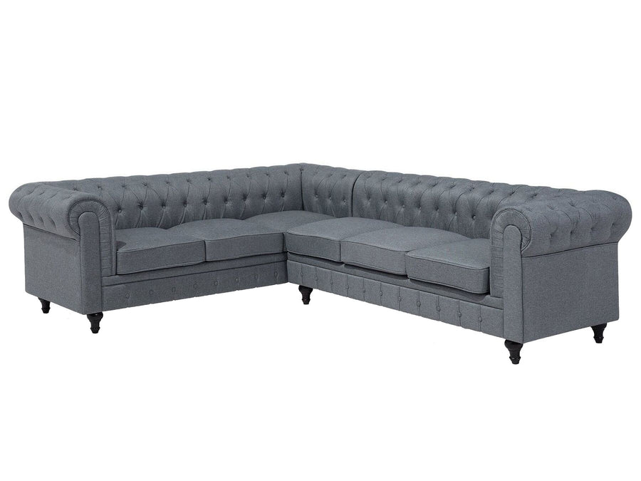 Chesterfield Right Hand Fabric Corner Sofa Grey