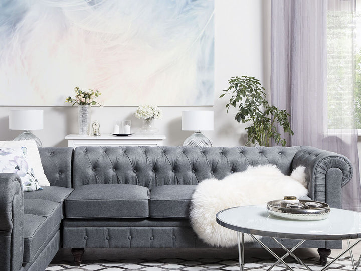 Chesterfield Right Hand Fabric Corner Sofa Grey