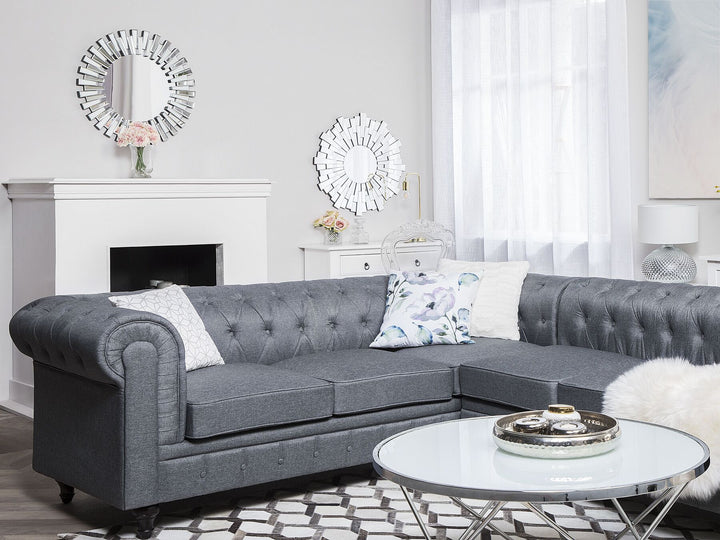 Chesterfield Right Hand Fabric Corner Sofa Grey