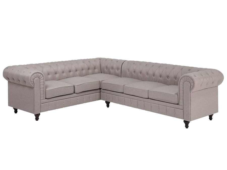 Chesterfield Right Hand Fabric Corner Sofa Beige 