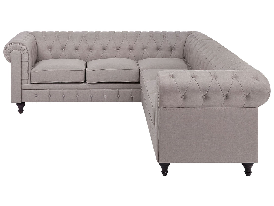 Chesterfield Right Hand Fabric Corner Sofa Beige