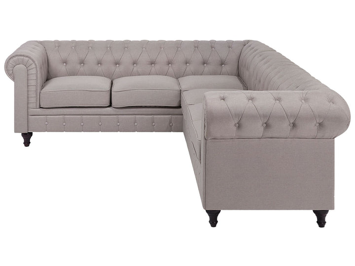 Chesterfield Right Hand Fabric Corner Sofa Beige