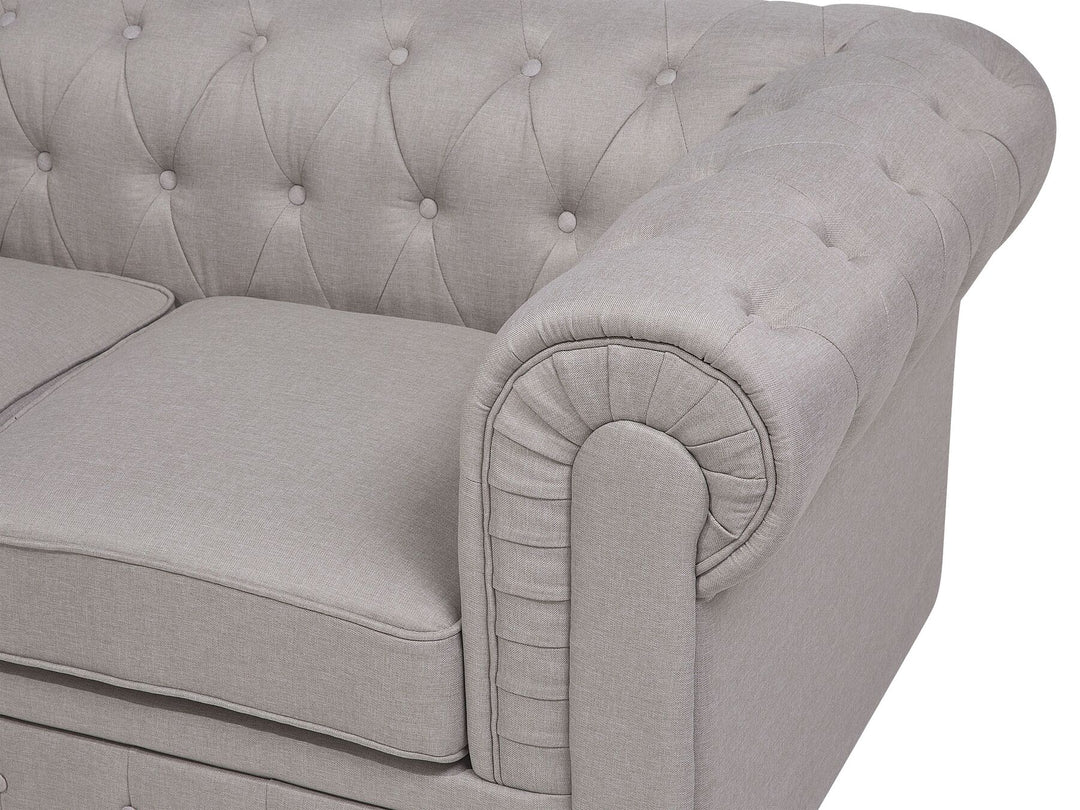 Chesterfield Right Hand Fabric Corner Sofa Beige