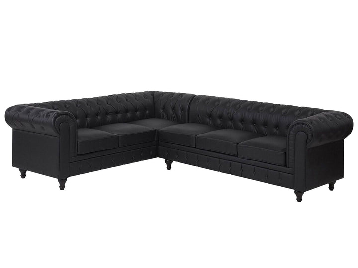 Chesterfield Right Hand Faux Leather Corner Sofa Black