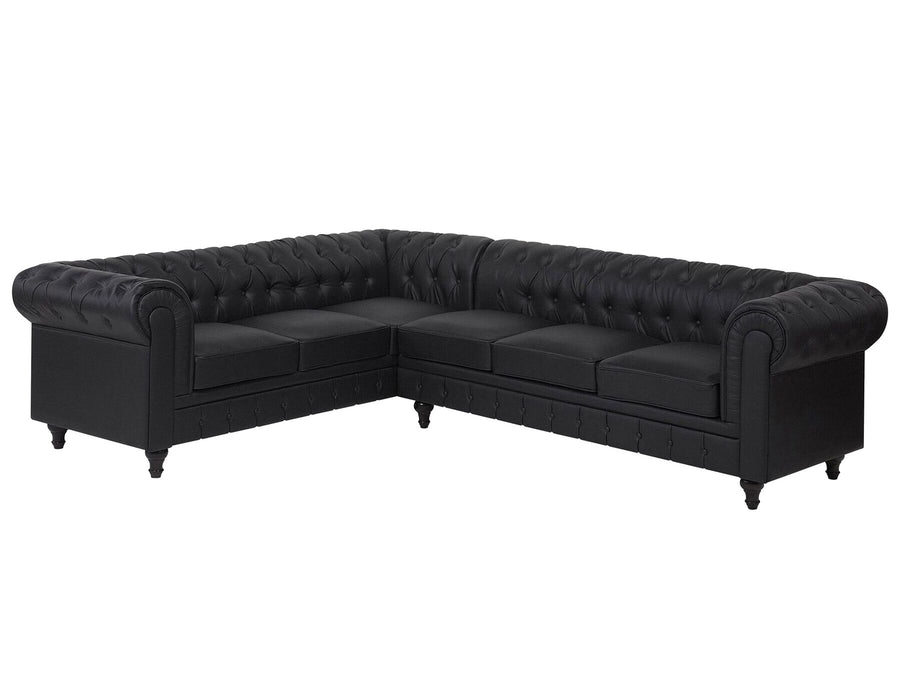 Chesterfield Right Hand Faux Leather Corner Sofa Black