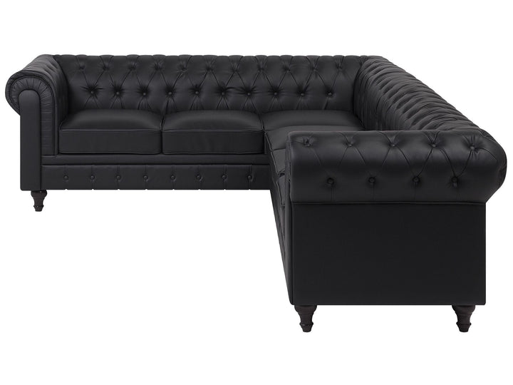 Chesterfield Right Hand Faux Leather Corner Sofa Black