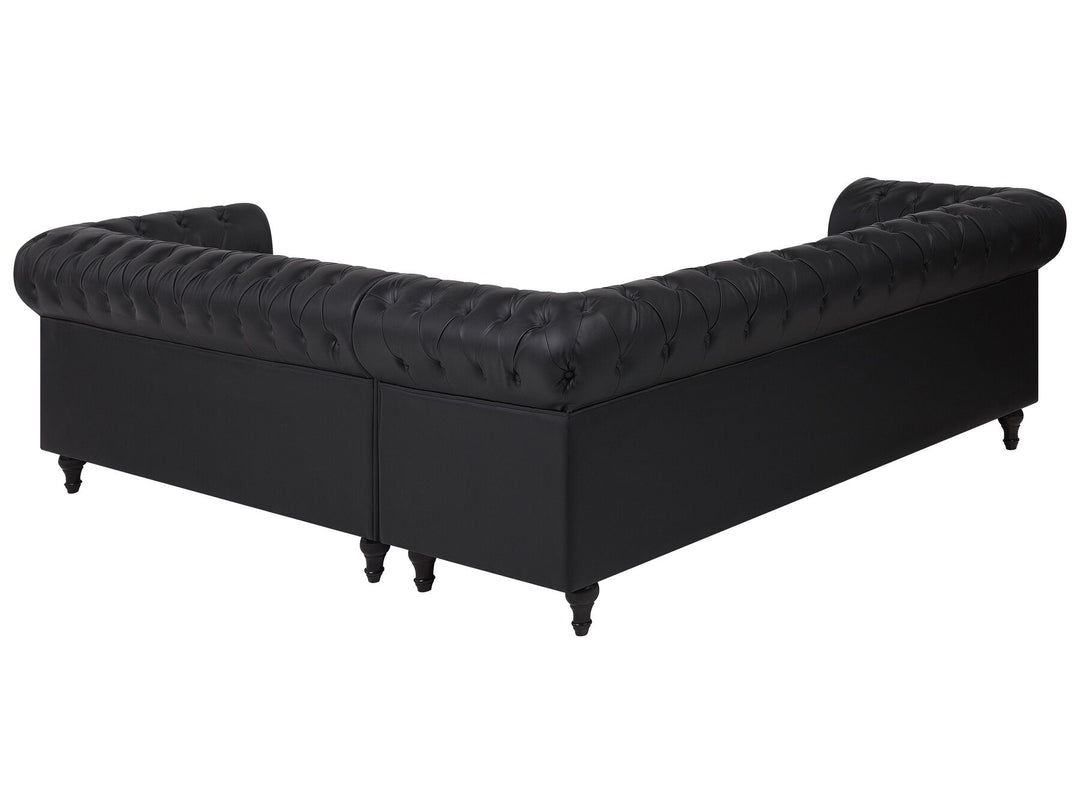 Chesterfield Right Hand Faux Leather Corner Sofa Black