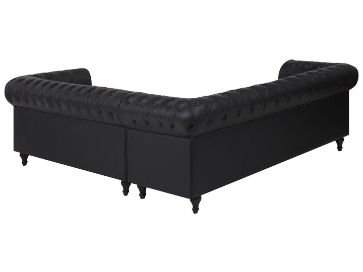 Chesterfield Right Hand Faux Leather Corner Sofa Black