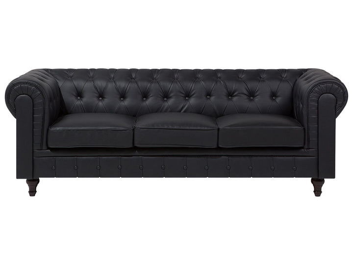 Chesterfield Right Hand Faux Leather Corner Sofa Black