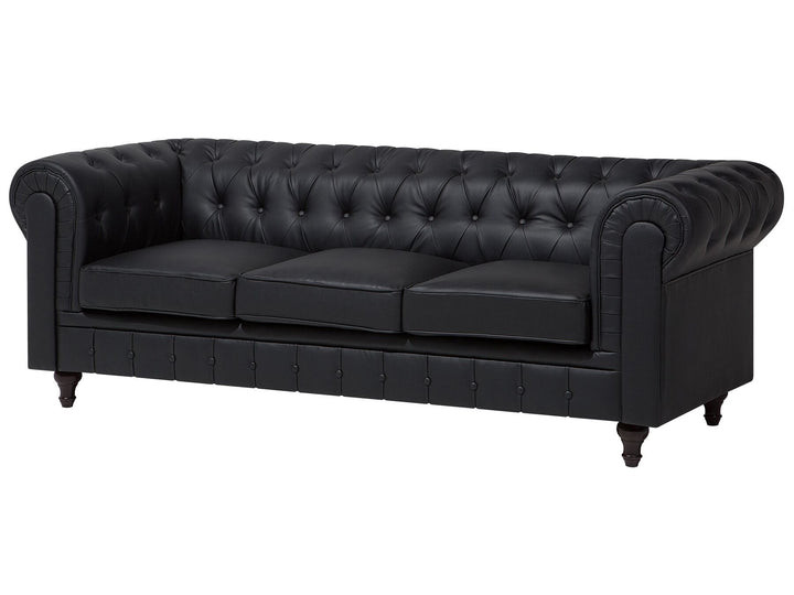 Chesterfield Right Hand Faux Leather Corner Sofa Black