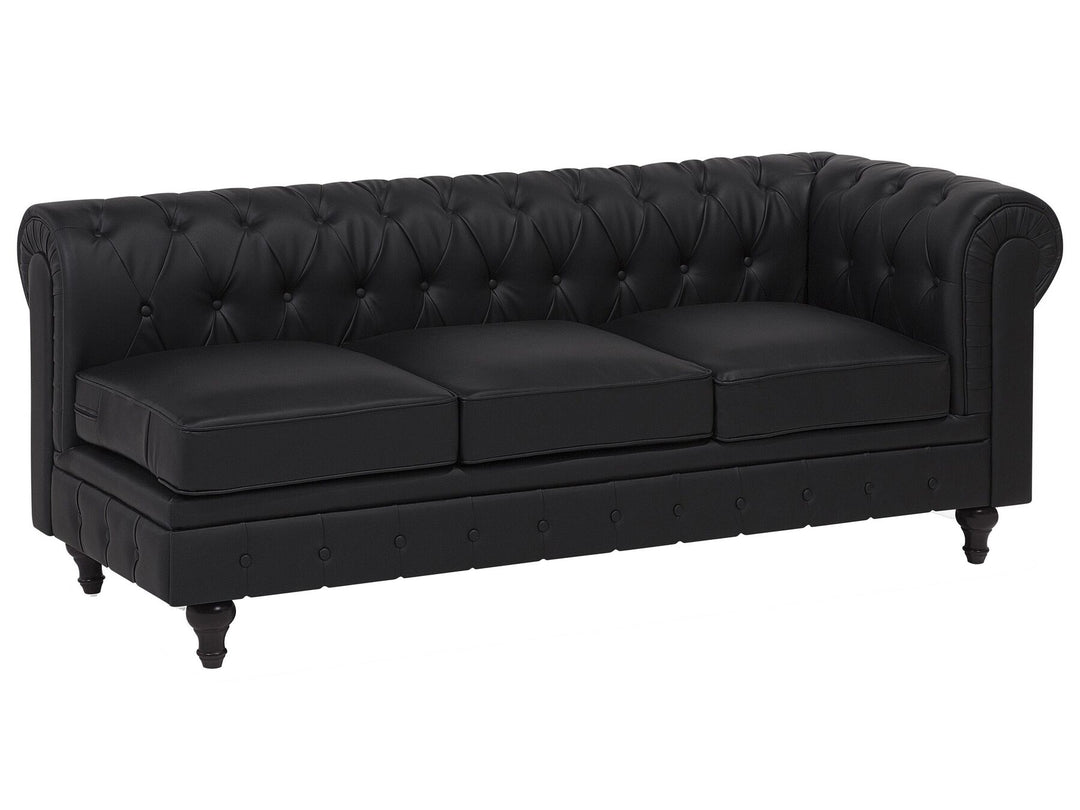 Chesterfield Right Hand Faux Leather Corner Sofa Black