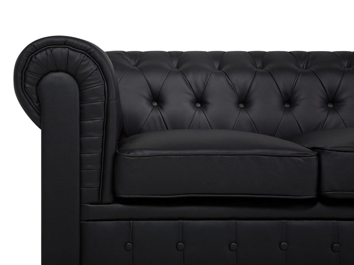 Chesterfield Right Hand Faux Leather Corner Sofa Black