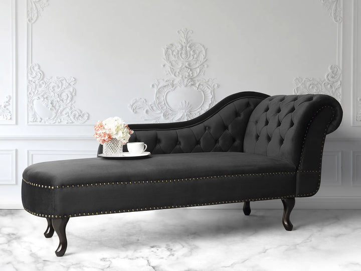 Right-Hand Chaise Lounge Velvet Black Davene