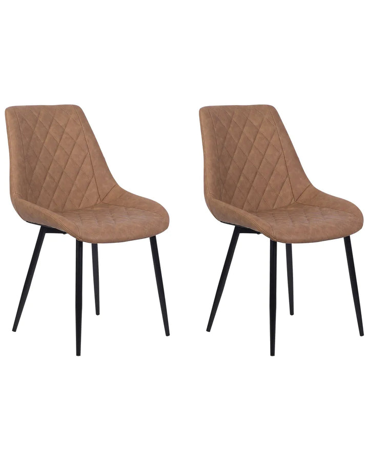 Set of 2 Dining Chairs Faux Leather Golden Brown Nina