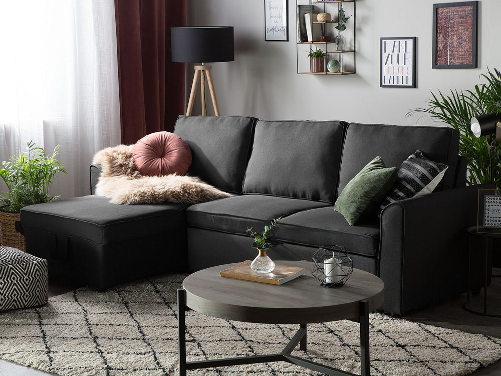 Nesna Right Hand Faux Leather Corner Sofa Bed with Storage Black