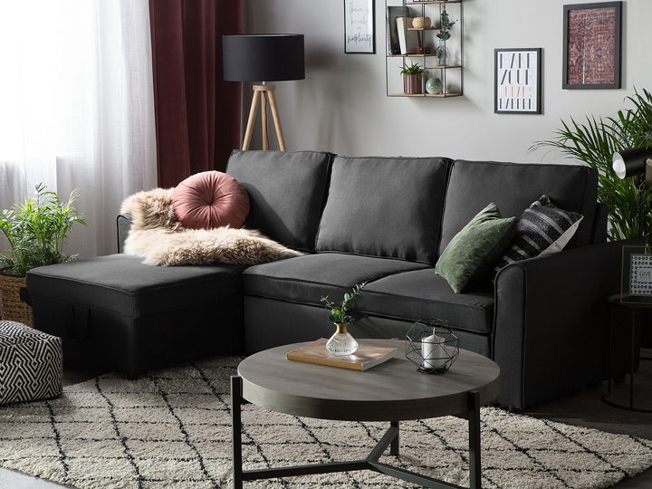 Nesna Right Hand Faux Leather Corner Sofa Bed with Storage Black