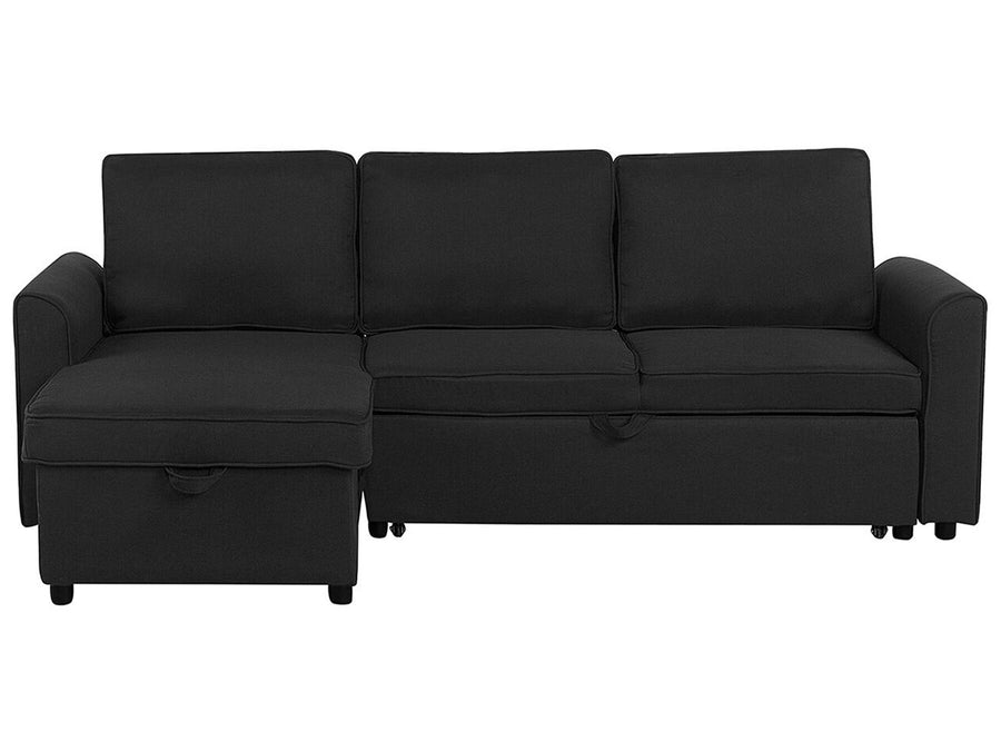 Nesna Right Hand Faux Leather Corner Sofa Bed with Storage Black