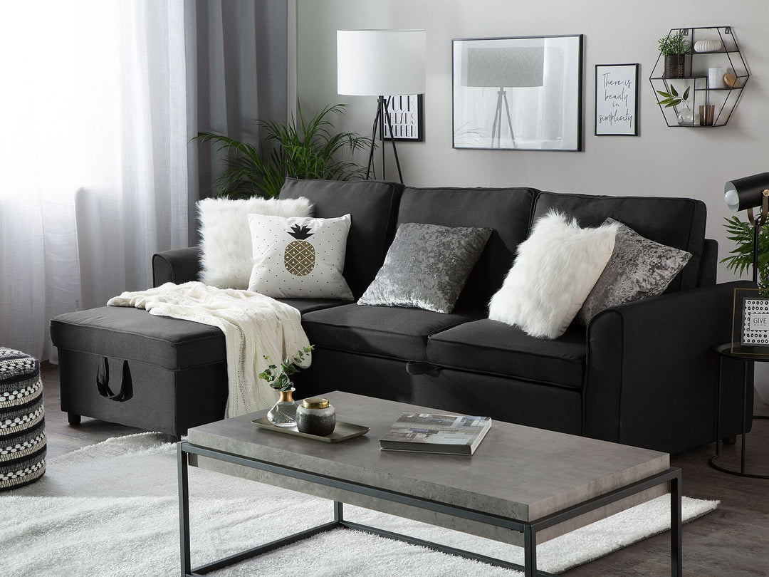 Nesna Right Hand Faux Leather Corner Sofa Bed with Storage Black