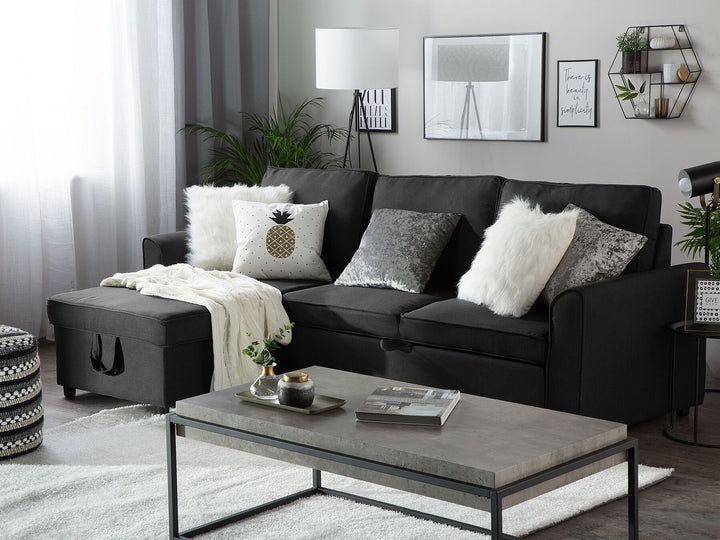 Nesna Right Hand Faux Leather Corner Sofa Bed with Storage Black