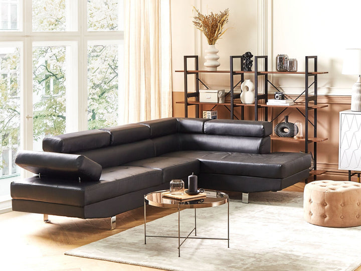 Norrea Left Hand Faux Leather Corner Sofa Black