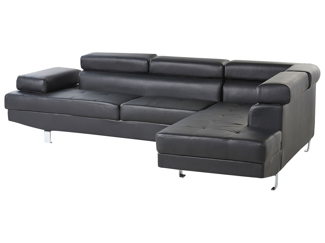 Left Hand Faux Leather Corner Sofa Black Trego