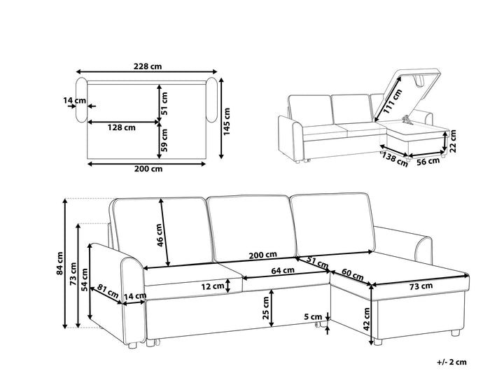 Nesna Left Hand Fabric Corner Sofa Bed with Storage Black