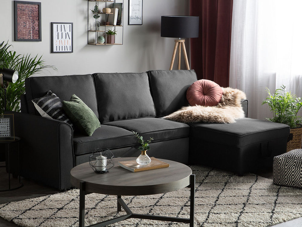 Nesna Left Hand Fabric Corner Sofa Bed with Storage Black