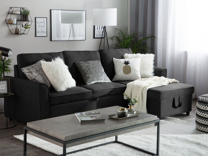 Nesna Left Hand Fabric Corner Sofa Bed with Storage Black