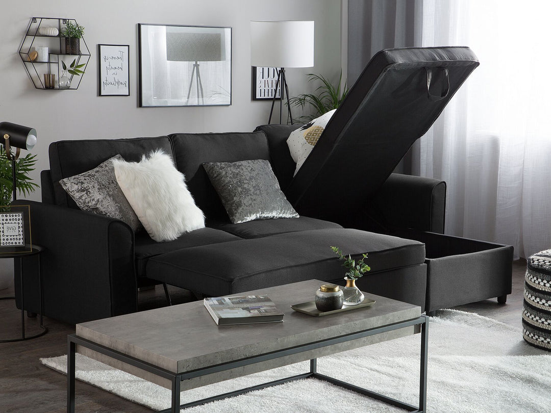 Nesna Left Hand Fabric Corner Sofa Bed with Storage Black