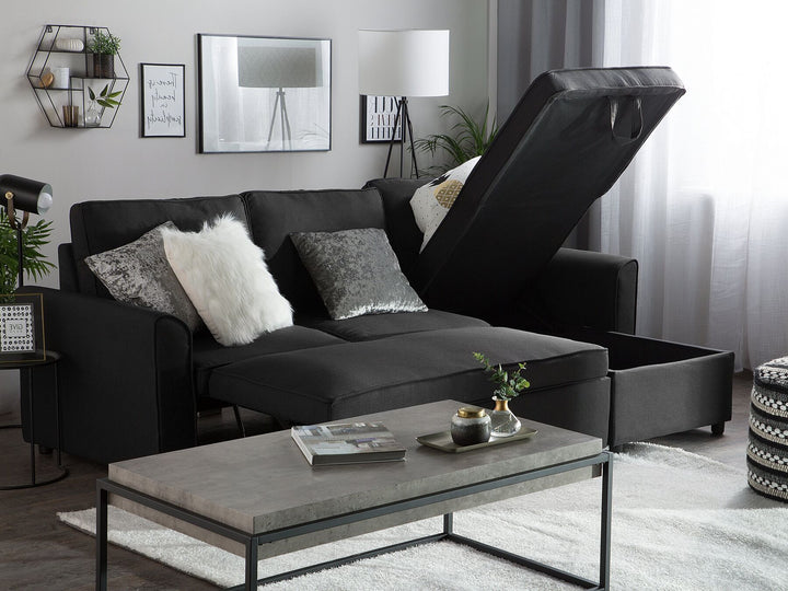 Nesna Left Hand Fabric Corner Sofa Bed with Storage Black