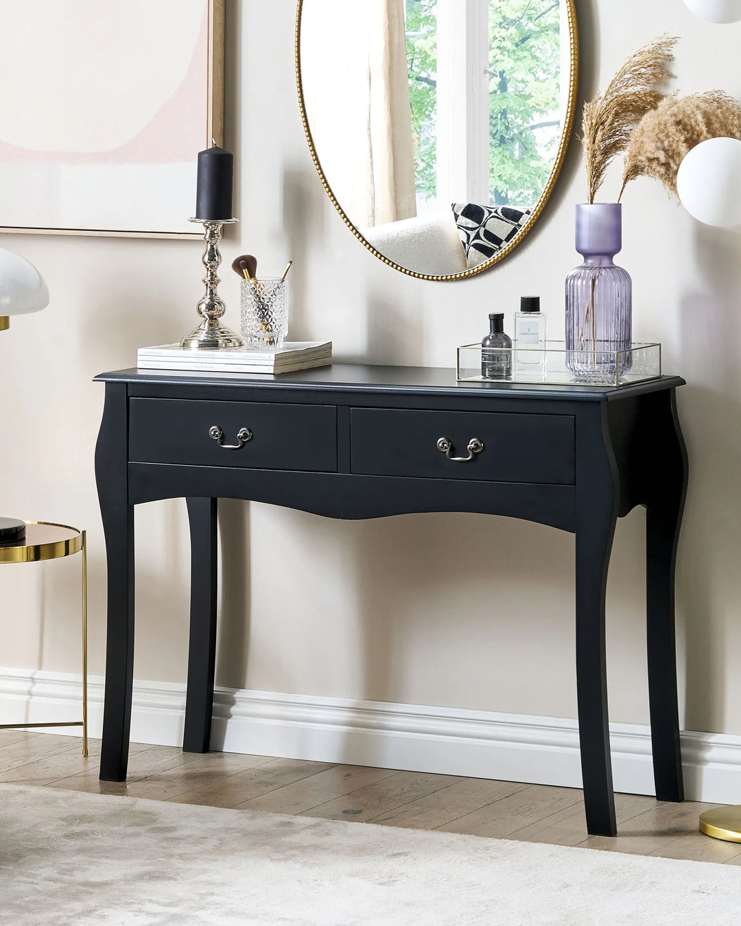 Console Table Black Additional Storage Space Salora
