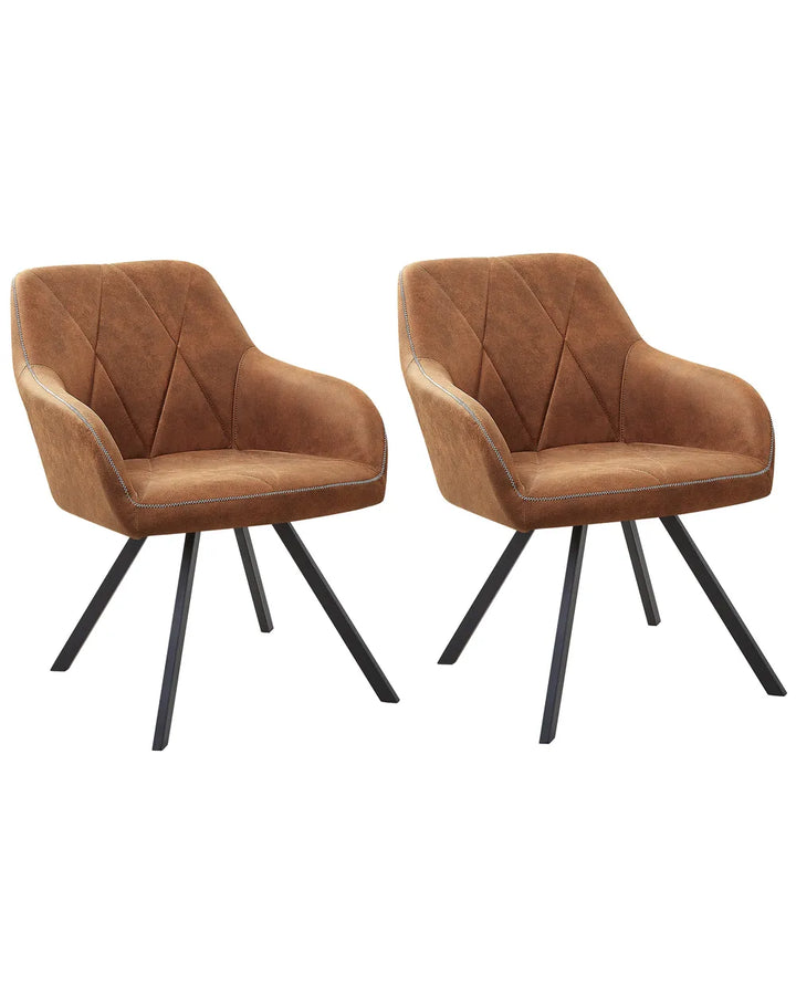 Set of 2 Dining Chairs Fabric Golden Brown Allen
