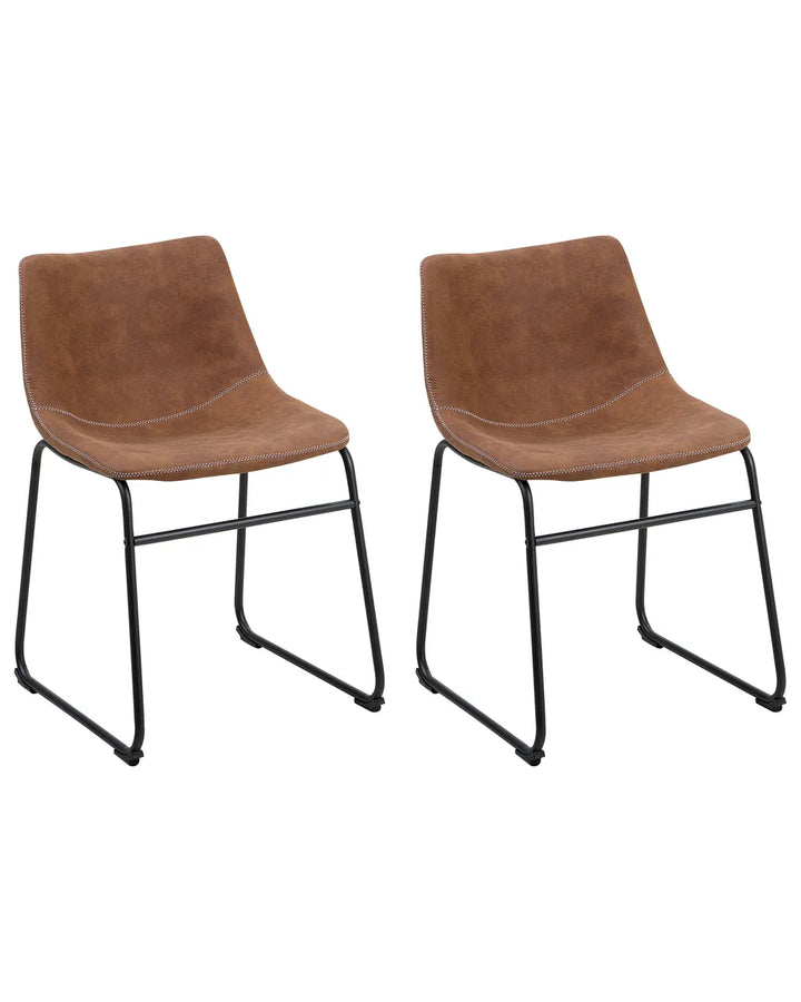 Set of 2 Dining Chairs Fabric Golden Brown Lovely