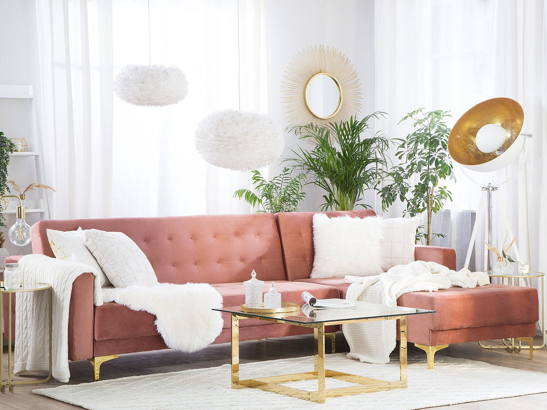 Aberdeen Left Hand Velvet Corner Sofa Pink