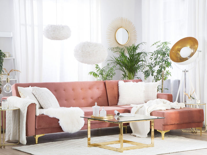 Aberdeen Left Hand Velvet Corner Sofa Pink