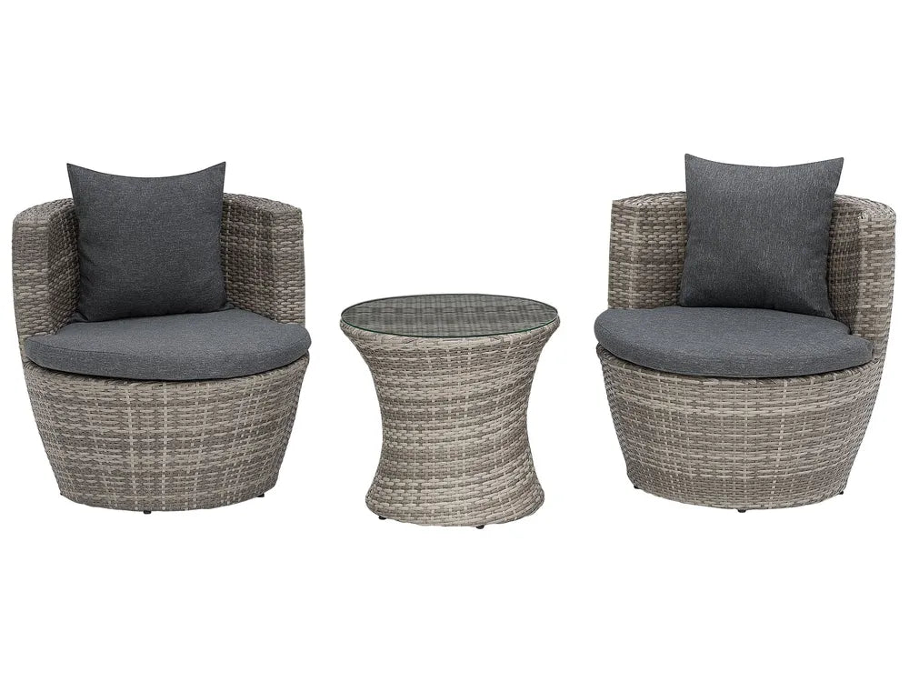 Bistro Set with Cushions Capri PE Rattan Grey Ivana