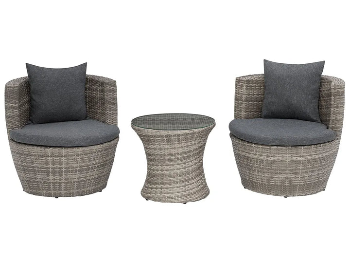 Bistro Set with Cushions Capri PE Rattan Grey Ivana