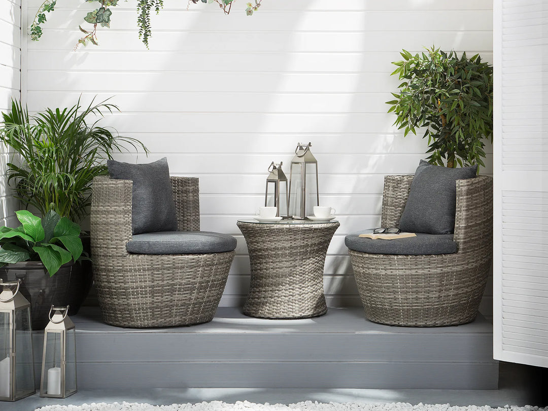 Bistro Set with Cushions Capri PE Rattan Grey Ivana