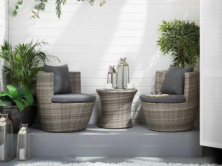 Bistro Set with Cushions Capri PE Rattan Grey Ivana