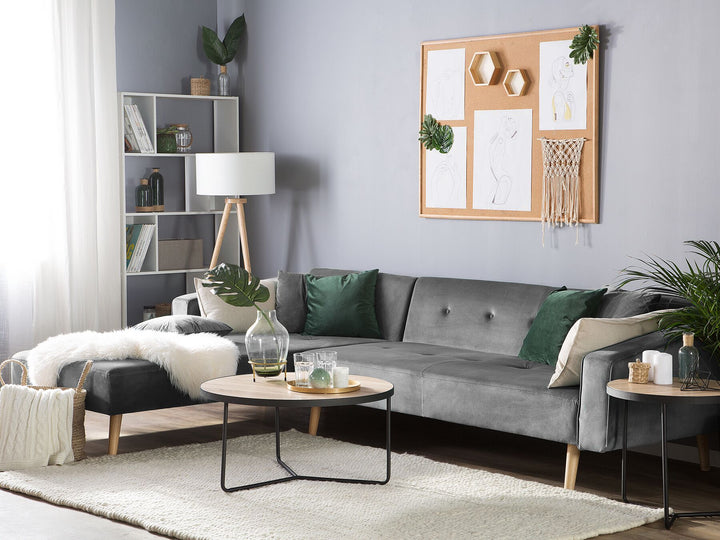 Vadso Right Hand Velvet Corner Sofa Bed Grey 