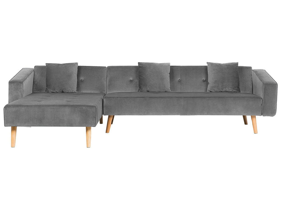 Vadso Right Hand Velvet Corner Sofa Bed Grey 