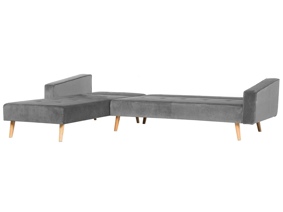 Vadso Right Hand Velvet Corner Sofa Bed Grey