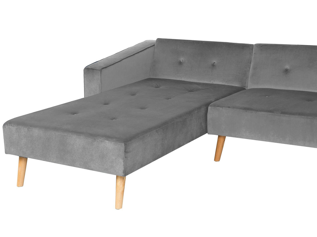 Vadso Right Hand Velvet Corner Sofa Bed Grey