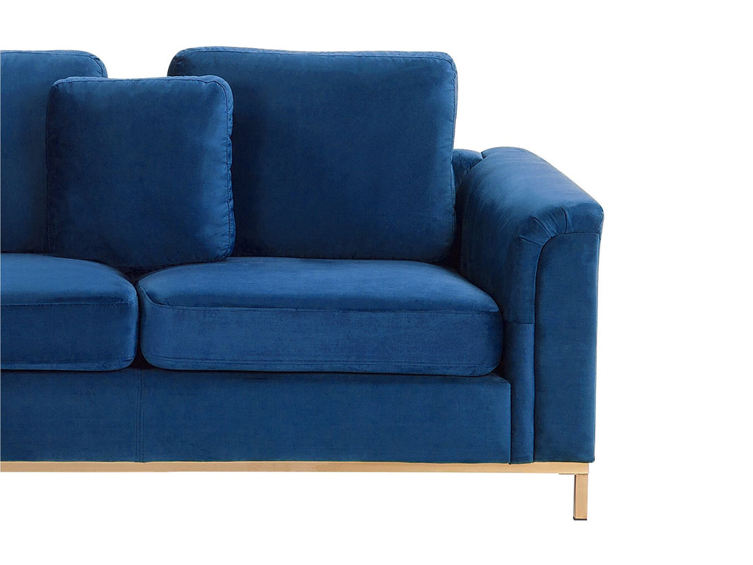 Oslo Right Hand Velvet Corner Sofa with Ottoman Navy Blue