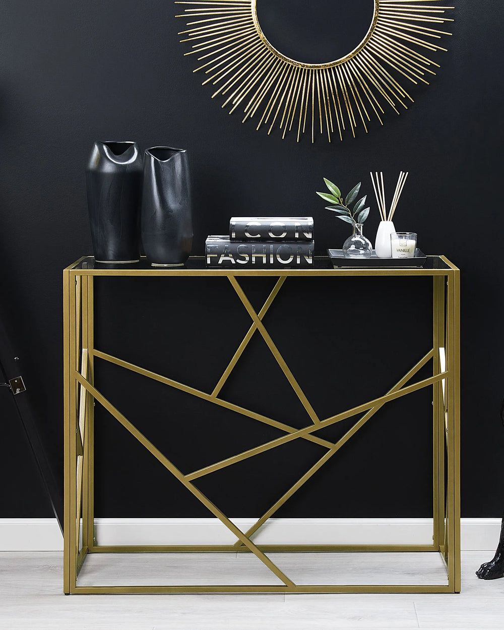 Console Table Glass Gold Elegant Design Fornix