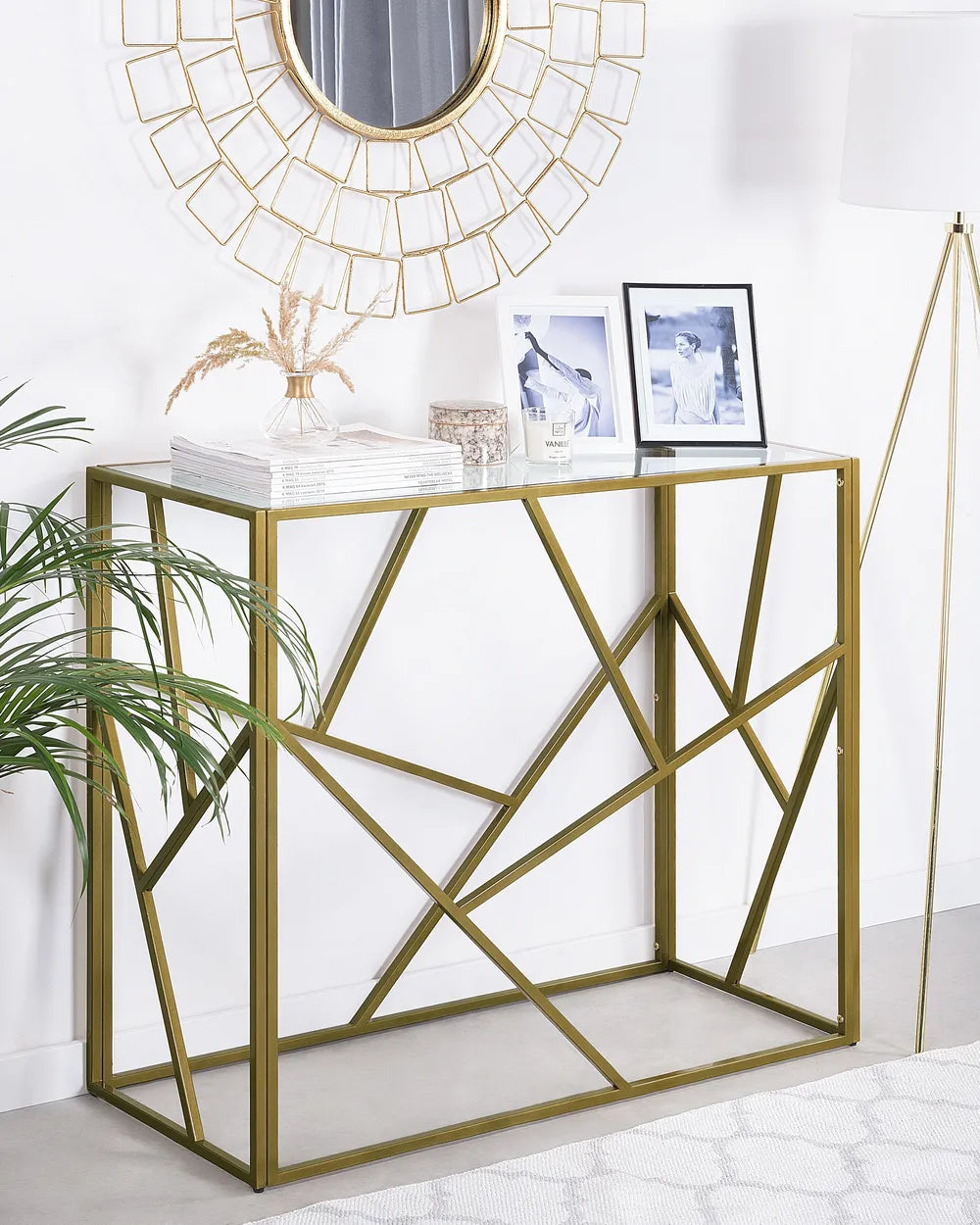 Console Table Glass Gold Elegant Design Fornix